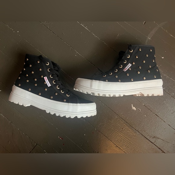 Superga Alpina Studded Women's Black and Gold High-Top Sneakers - Picture 7 of 7